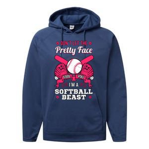 DonT Let The Pretty Face Fool You Softball Beauty Girl Performance Fleece Hoodie