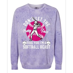 DonT Let The Pretty Face Fool You IM A Softball Beast Girl Colorblast Crewneck Sweatshirt