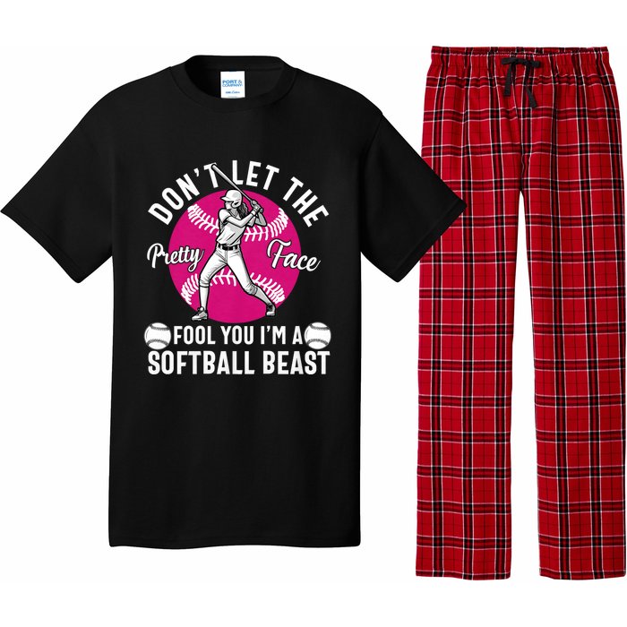 DonT Let The Pretty Face Fool You IM A Softball Beast Girl Pajama Set