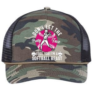 DonT Let The Pretty Face Fool You IM A Softball Beast Girl Retro Rope Trucker Hat Cap