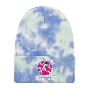 DonT Let The Pretty Face Fool You IM A Softball Beast Girl Tie Dye 12in Knit Beanie