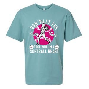 DonT Let The Pretty Face Fool You IM A Softball Beast Girl Sueded Cloud Jersey T-Shirt