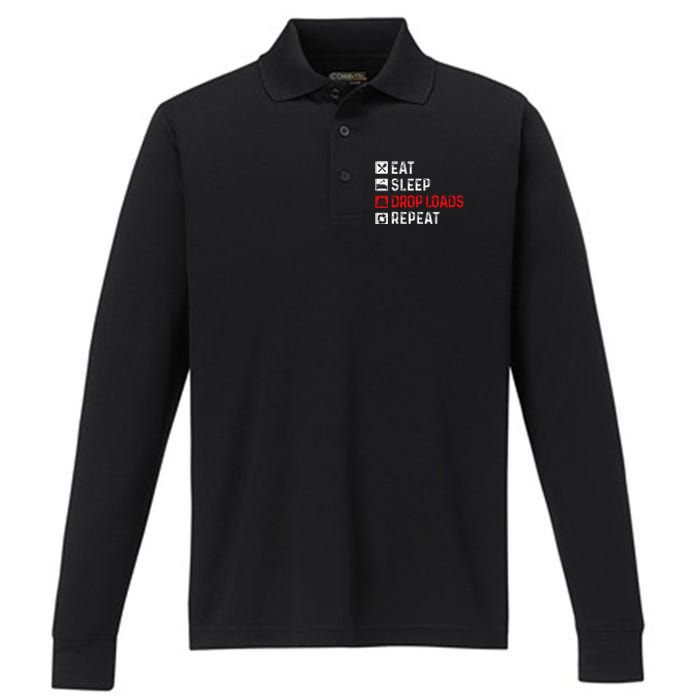 Drop Loads Trucker Semi Truck Driver Big Rig Trucking Performance Long Sleeve Polo