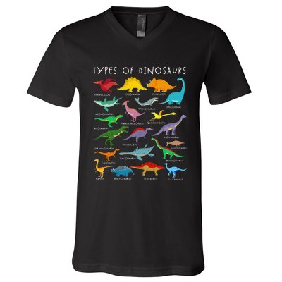 Dinosaur Lover Types Of Dinosaurs Different Dinosaurs V-Neck T-Shirt