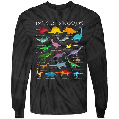 Dinosaur Lover Types Of Dinosaurs Different Dinosaurs Tie-Dye Long Sleeve Shirt