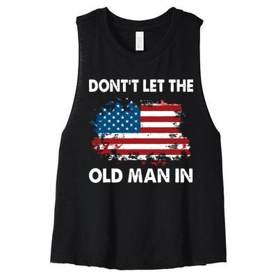 Dont Let The Old Man In Retro American Flag Women's Racerback Cropped Tank