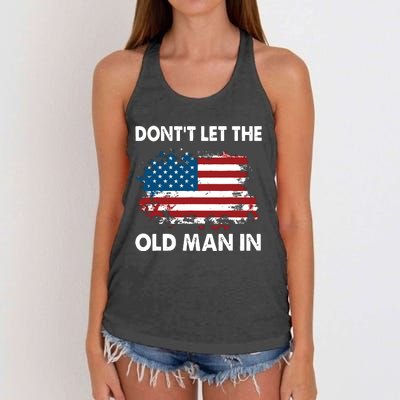 Dont Let The Old Man In Retro American Flag Women's Knotted Racerback Tank