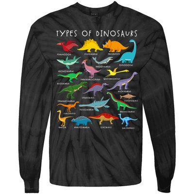 Dinosaur Lover Types Of Dinosaurs Different Dinosaurs Tie-Dye Long Sleeve Shirt