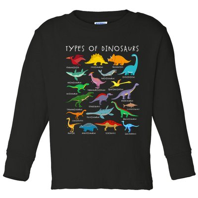 Dinosaur Lover Types Of Dinosaurs Different Dinosaurs Toddler Long Sleeve Shirt