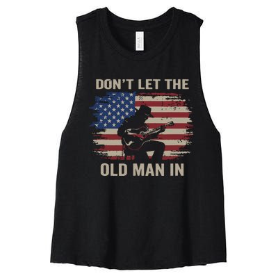 Dont Let The Old Man In Cowboy Us Flag Women's Racerback Cropped Tank