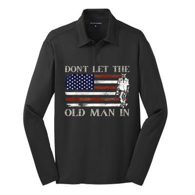 DonT Let The Old Man In Vintage American Flag Silk Touch Performance Long Sleeve Polo