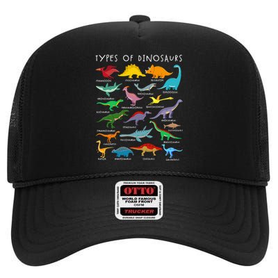 Dinosaur Lover Types Of Dinosaurs Different Dinosaurs High Crown Mesh Back Trucker Hat