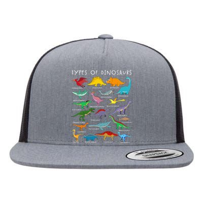 Dinosaur Lover Types Of Dinosaurs Different Dinosaurs Flat Bill Trucker Hat