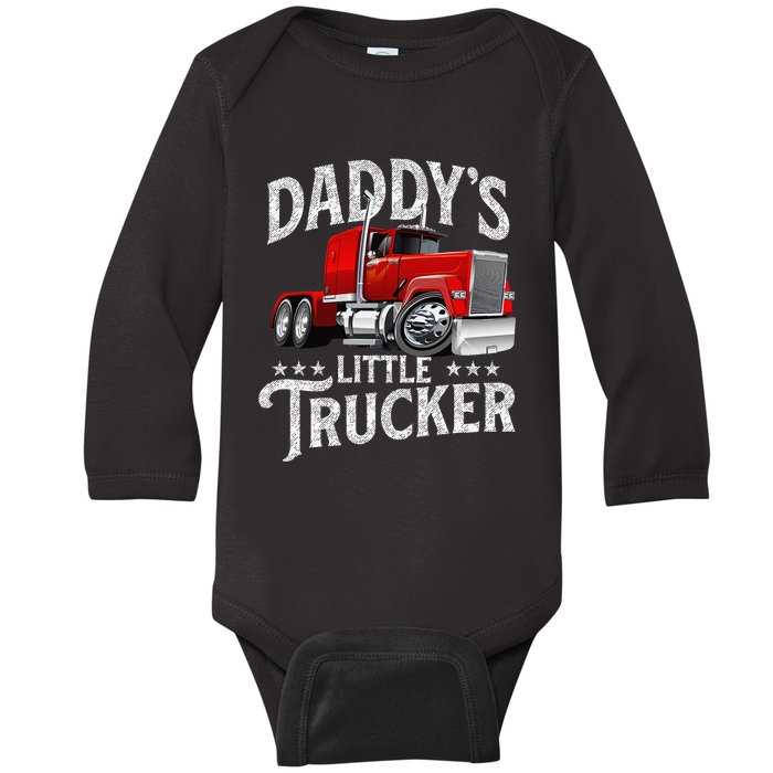 Daddy's Little Trucker Semi Truck Driver Trucking Baby Long Sleeve Bodysuit