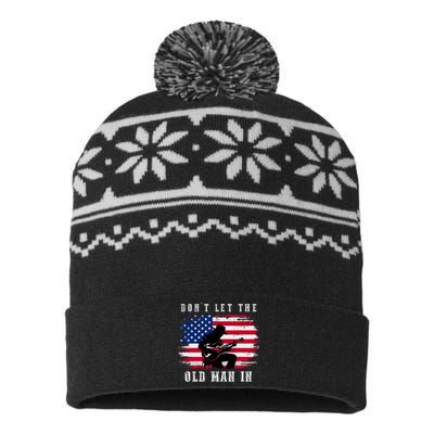 Dont Let The Old Man In Vintage American Flag USA-Made Snowflake Beanie