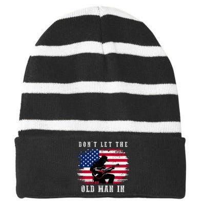 Dont Let The Old Man In Vintage American Flag Striped Beanie with Solid Band