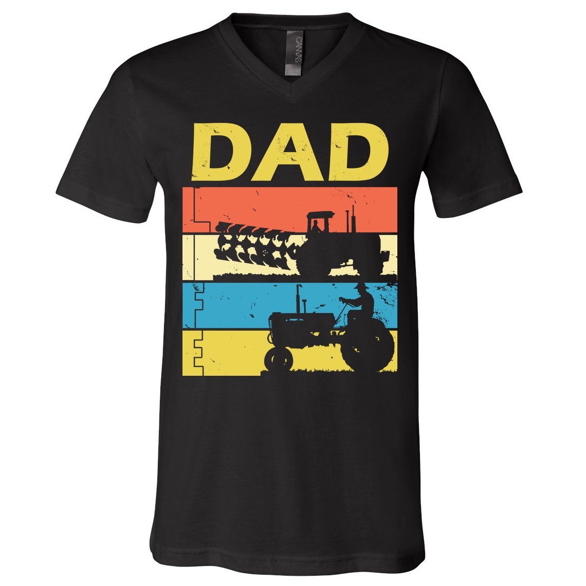Dad Life Tractor Farmer Retro Tractor V-Neck T-Shirt