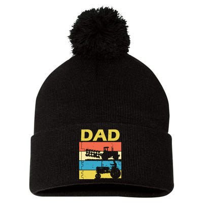 Dad Life Tractor Farmer Retro Tractor Pom Pom 12in Knit Beanie