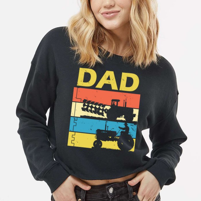 Dad Life Tractor Farmer Retro Tractor Cropped Pullover Crew