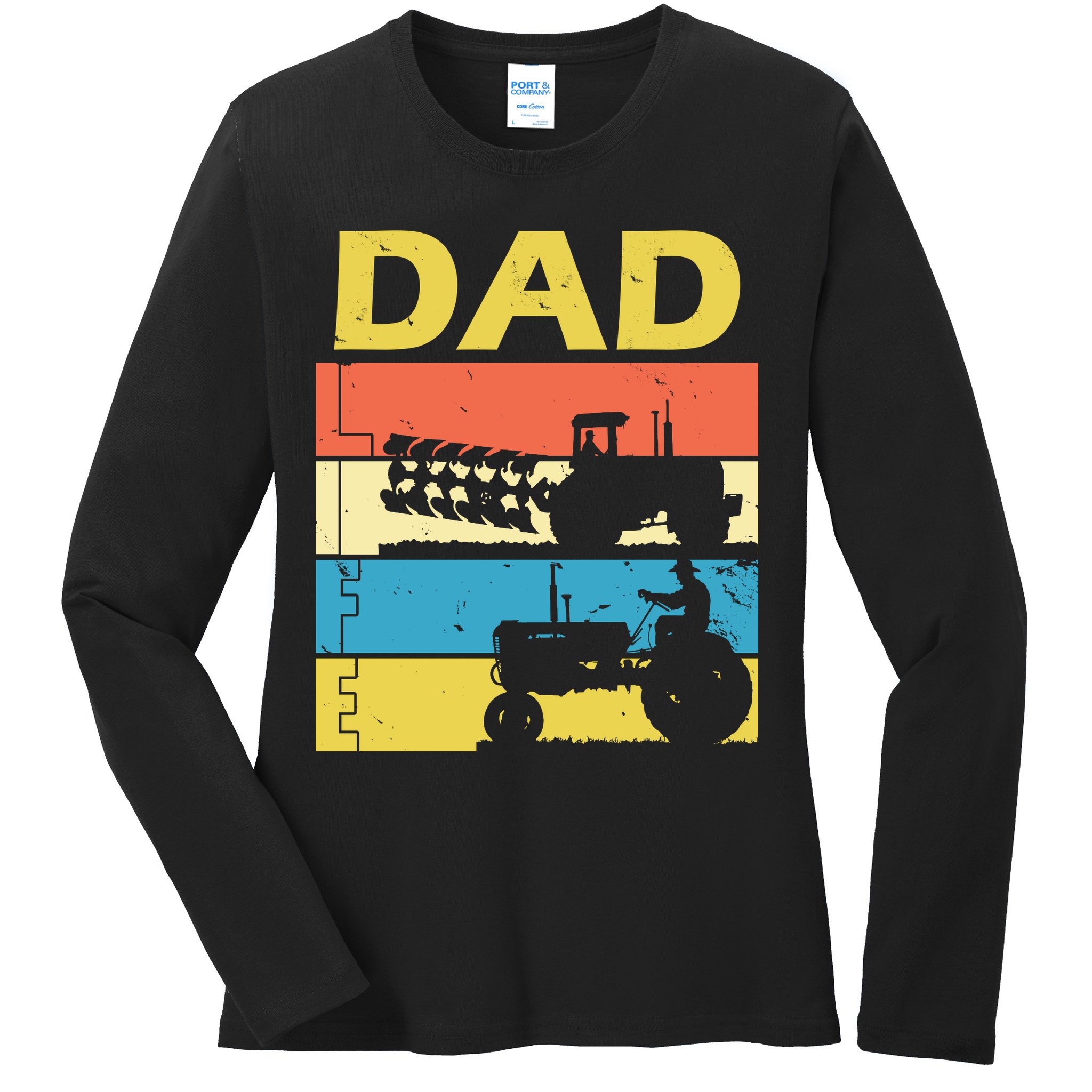 Dad Life Tractor Farmer Retro Tractor Ladies Long Sleeve Shirt