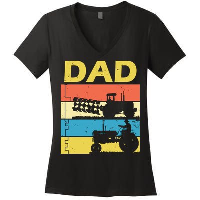 Dad Life Tractor Farmer Retro Tractor Women's V-Neck T-Shirt
