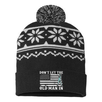 DonT Let The Old Man In Vintage American Flag USA-Made Snowflake Beanie