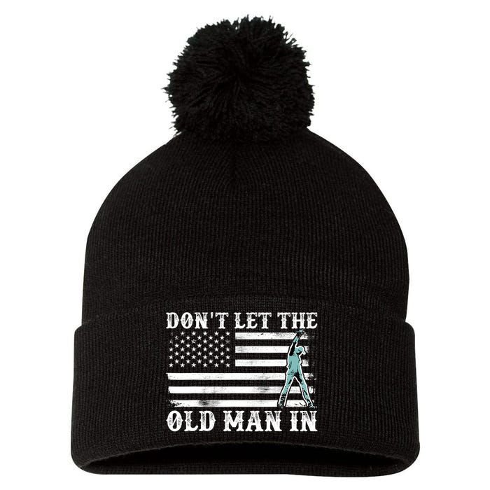 DonT Let The Old Man In Vintage American Flag Pom Pom 12in Knit Beanie