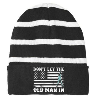 DonT Let The Old Man In Vintage American Flag Striped Beanie with Solid Band