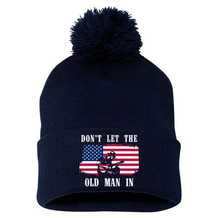 Dont Let The Old Man In Vintage American Flag Pom Pom 12in Knit Beanie