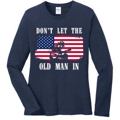 Dont Let The Old Man In Vintage American Flag Ladies Long Sleeve Shirt