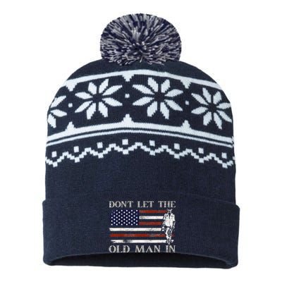 DonT Let The Old Man In Vintage American Flag USA-Made Snowflake Beanie