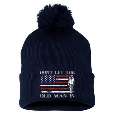 DonT Let The Old Man In Vintage American Flag Pom Pom 12in Knit Beanie