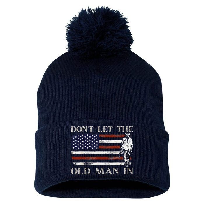 DonT Let The Old Man In Vintage American Flag Pom Pom 12in Knit Beanie