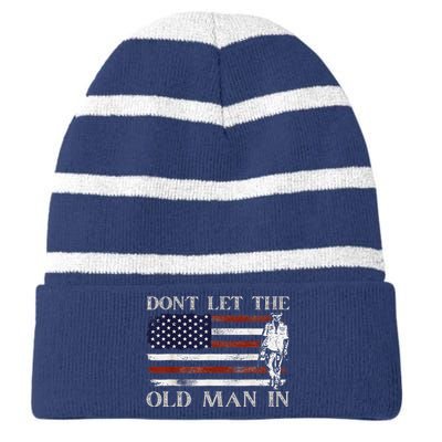 DonT Let The Old Man In Vintage American Flag Striped Beanie with Solid Band