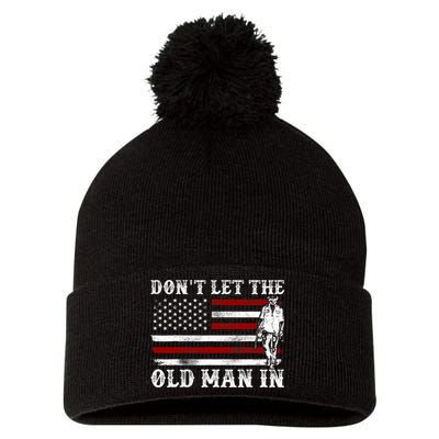 DonT Let The Old Man In Vintage American Flag Pom Pom 12in Knit Beanie