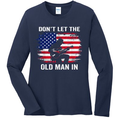 DonT Let The Old Man In Vintage American Flag Ladies Long Sleeve Shirt