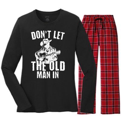 Don’T Let The Old Man In Vintage Walking With A Guitar Women's Long Sleeve Flannel Pajama Set 