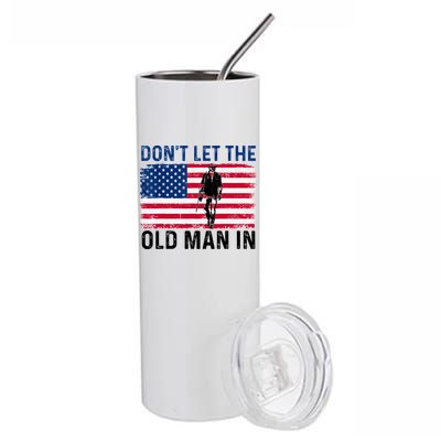 DonT Let The Old Man In Vintage American Flag Retro Stainless Steel Tumbler