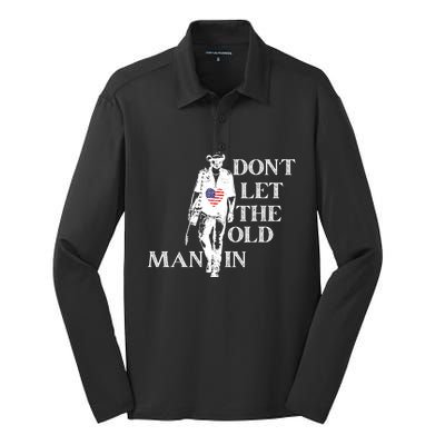 DonT Let The Old Man In Vintage American Flag Silk Touch Performance Long Sleeve Polo