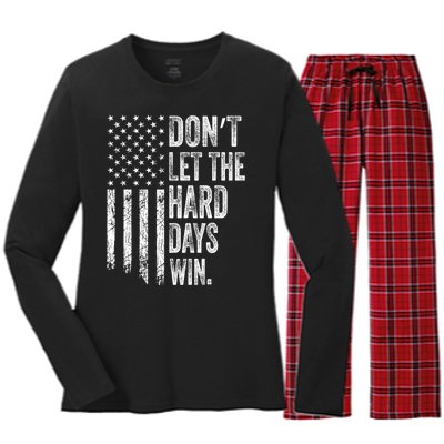 DonT Let The Hard Days Win Vintage American Flag Women's Long Sleeve Flannel Pajama Set 