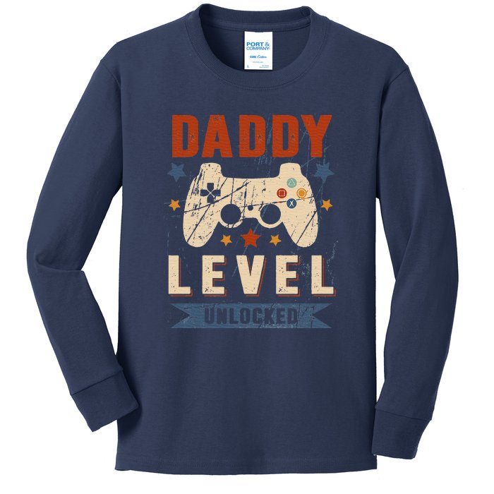 Dad Level Unlocked Video Gamer Leveled Up To Daddy Kids Long Sleeve Shirt