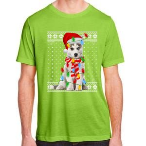 Dog Lights Ugly Sweater Santa Siberian Husky Dog Christmas Gift Adult ChromaSoft Performance T-Shirt