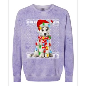 Dog Lights Ugly Sweater Santa Siberian Husky Dog Christmas Gift Colorblast Crewneck Sweatshirt