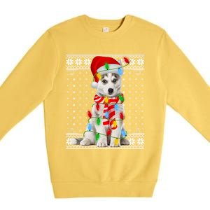 Dog Lights Ugly Sweater Santa Siberian Husky Dog Christmas Gift Premium Crewneck Sweatshirt