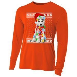 Dog Lights Ugly Sweater Santa Siberian Husky Dog Christmas Gift Cooling Performance Long Sleeve Crew