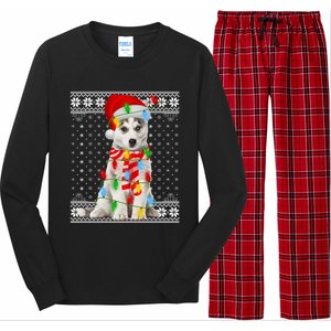 Dog Lights Ugly Sweater Santa Siberian Husky Dog Christmas Gift Long Sleeve Pajama Set