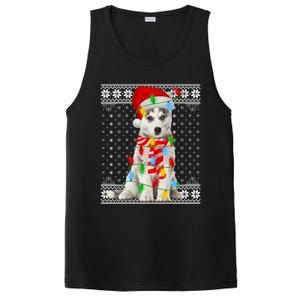 Dog Lights Ugly Sweater Santa Siberian Husky Dog Christmas Gift PosiCharge Competitor Tank