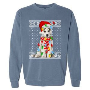 Dog Lights Ugly Sweater Santa Siberian Husky Dog Christmas Gift Garment-Dyed Sweatshirt