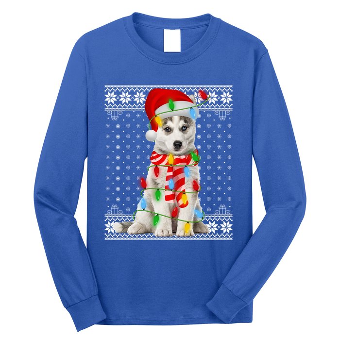 Dog Lights Ugly Sweater Santa Siberian Husky Dog Christmas Gift Long Sleeve Shirt