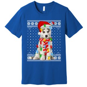 Dog Lights Ugly Sweater Santa Siberian Husky Dog Christmas Gift Premium T-Shirt